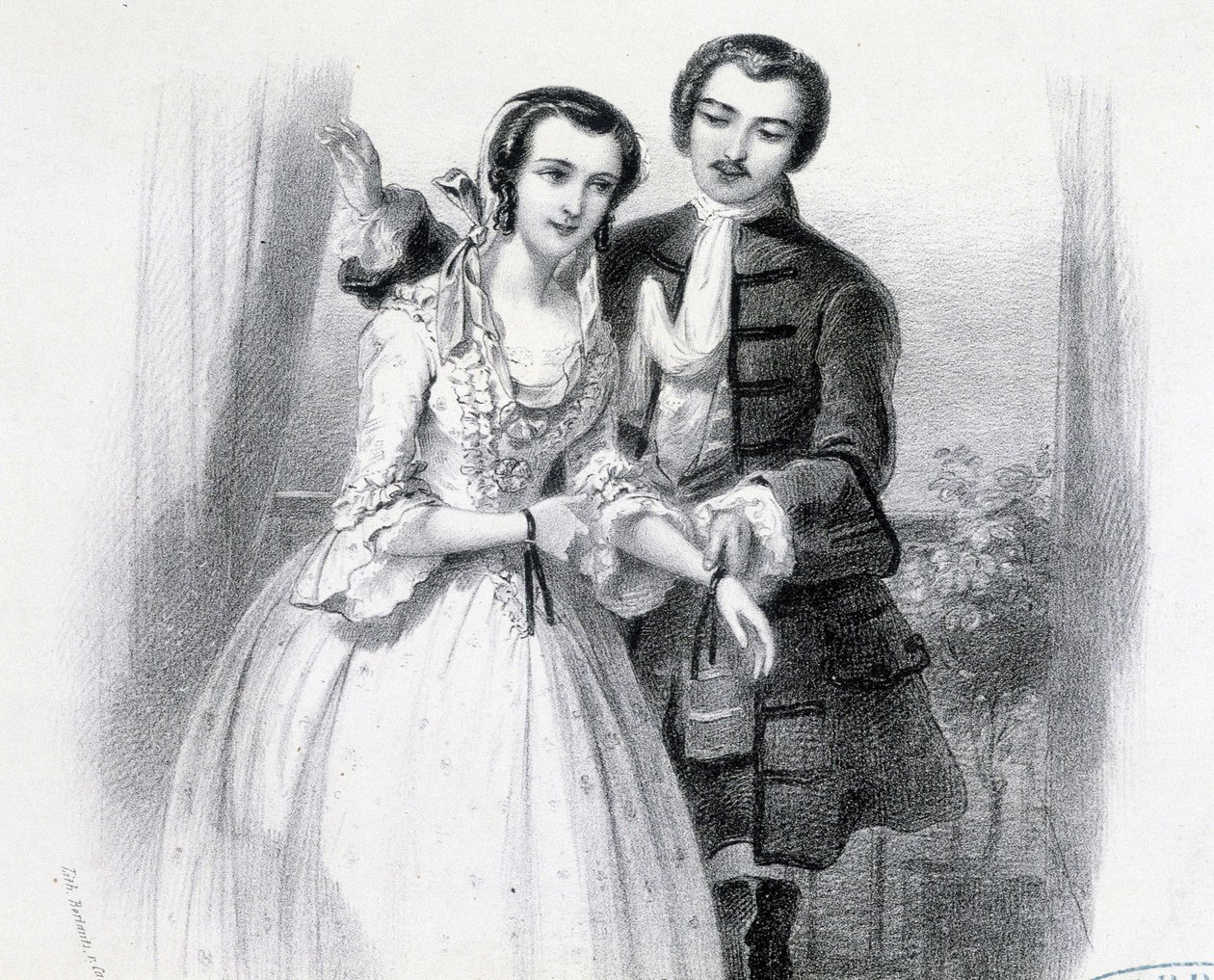 Ung mand, der bejler til en ung kvinde, deb. 19. århundrede af Unknown artist