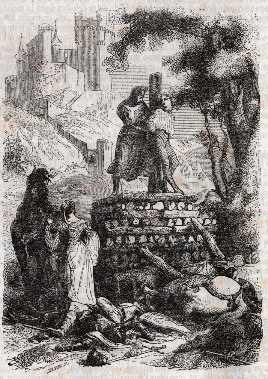 Zerbin on the Bucher, Delivre af Roland - gravering af 1851 fra "" Furious Roland"" af Unknown artist