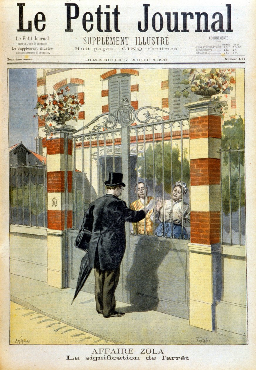 Zola-sag - domsforkyndelse. Forside Le petit Journal, 7/8/1898. af Unknown artist