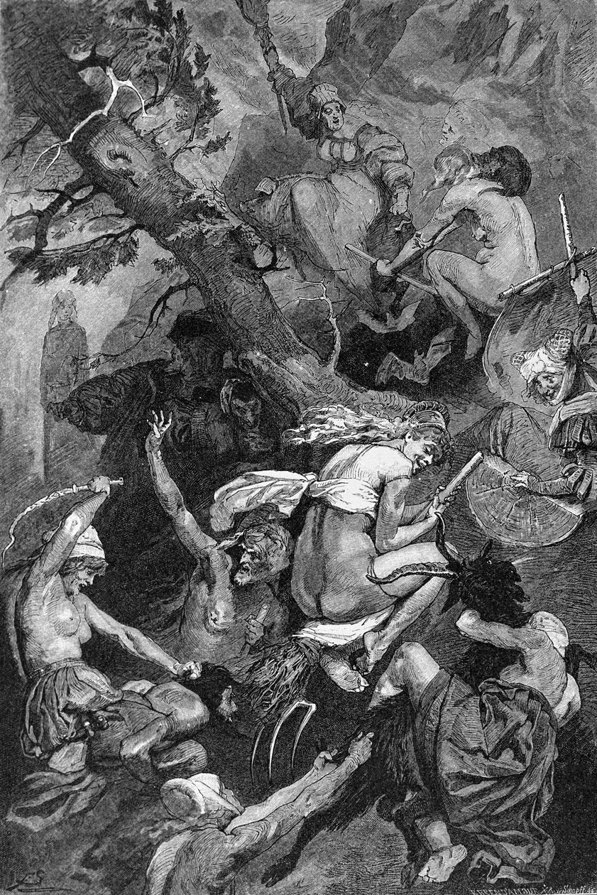 fejring af Valborgsnatten af hekse på en sabbat. Indgravering af det 19. århundrede af Unknown artist