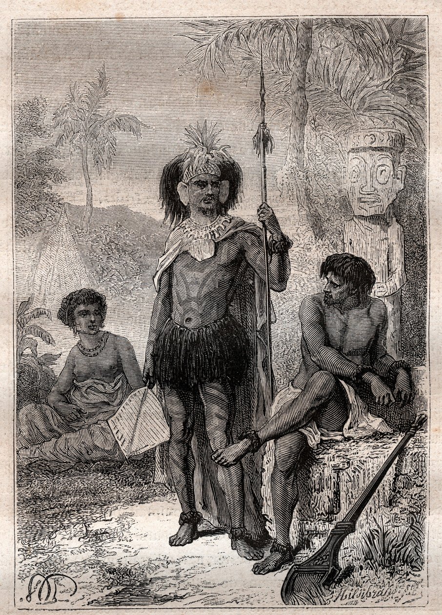 indfødte på Marquesas-øerne - Kaptajn James Cooks rejse af Unknown artist