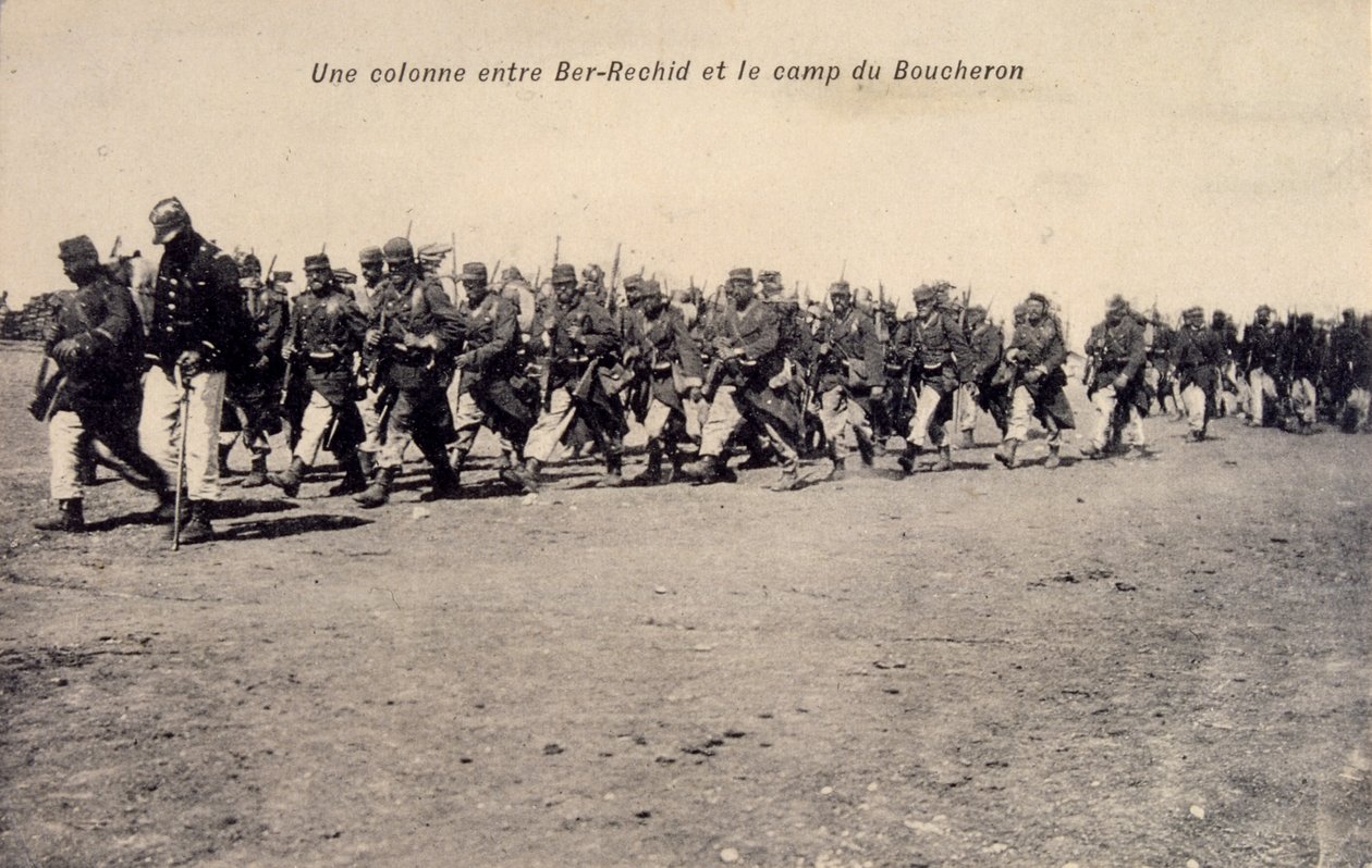 Bir Rashid i Barh el Gazel, Tchad, franske legionær-kolonisoldater på patrulje. postkort 1910 af Unknown photographer