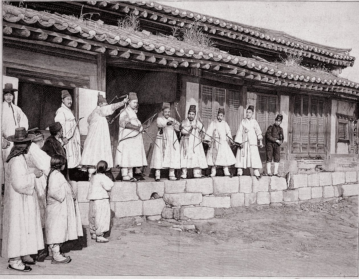 Bueskytter i det gamle palads i Seoul, Korea, slutningen af det 19. århundrede af Unknown photographer