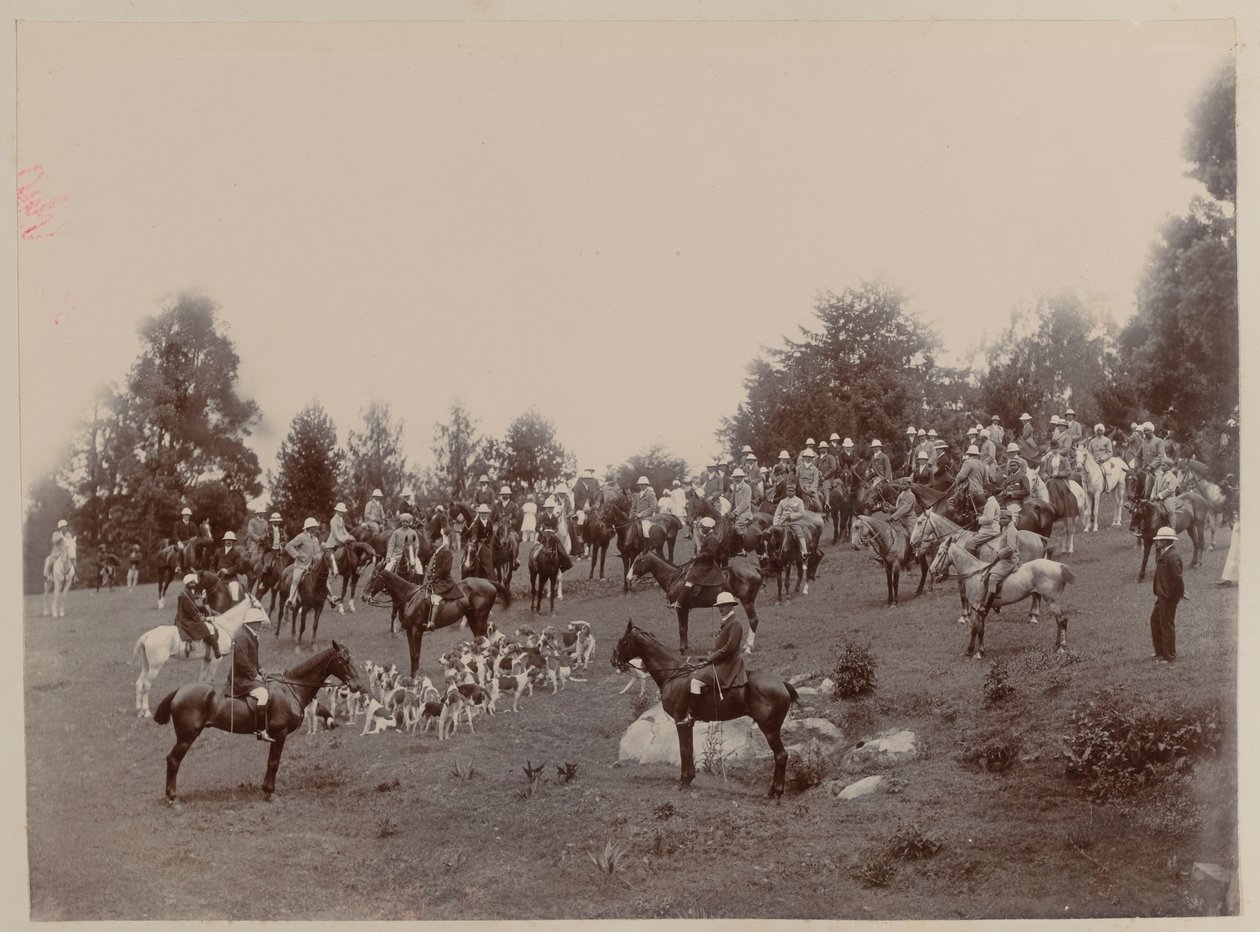 Britiske og indiske ryttere ved et møde i Ootacamund-jagten af Unknown photographer