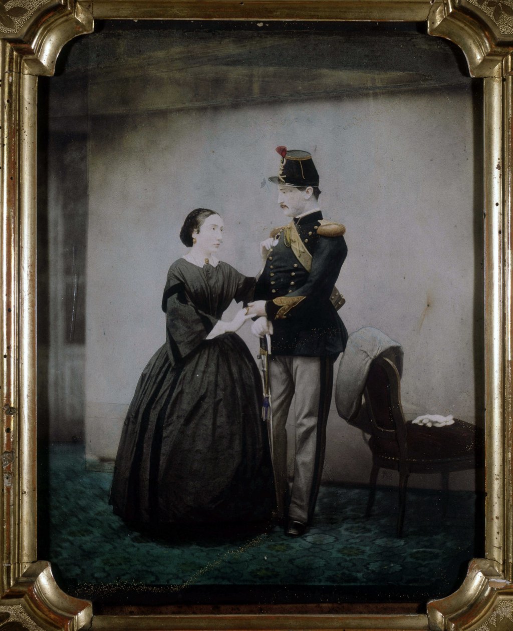 Farvefotografi af en officer og hans kone fra 1850. af Unknown photographer