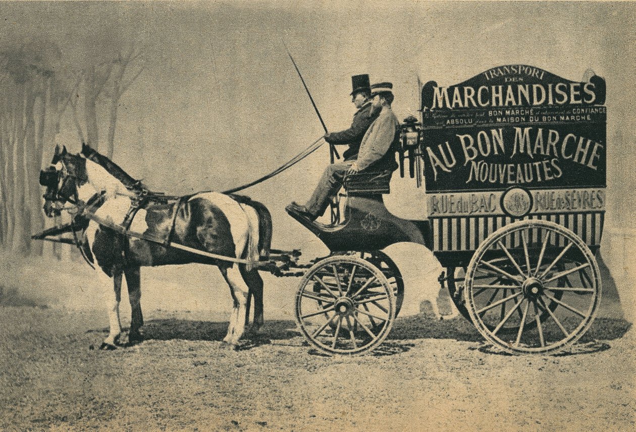 Levering af hestevogn fra butikken "" Au Bon Marche" i Paris, rue du Bac og rue de Sevres. Fotografi, slutningen af det 19. århundrede, Paris. Saml. Selva. af Unknown photographer