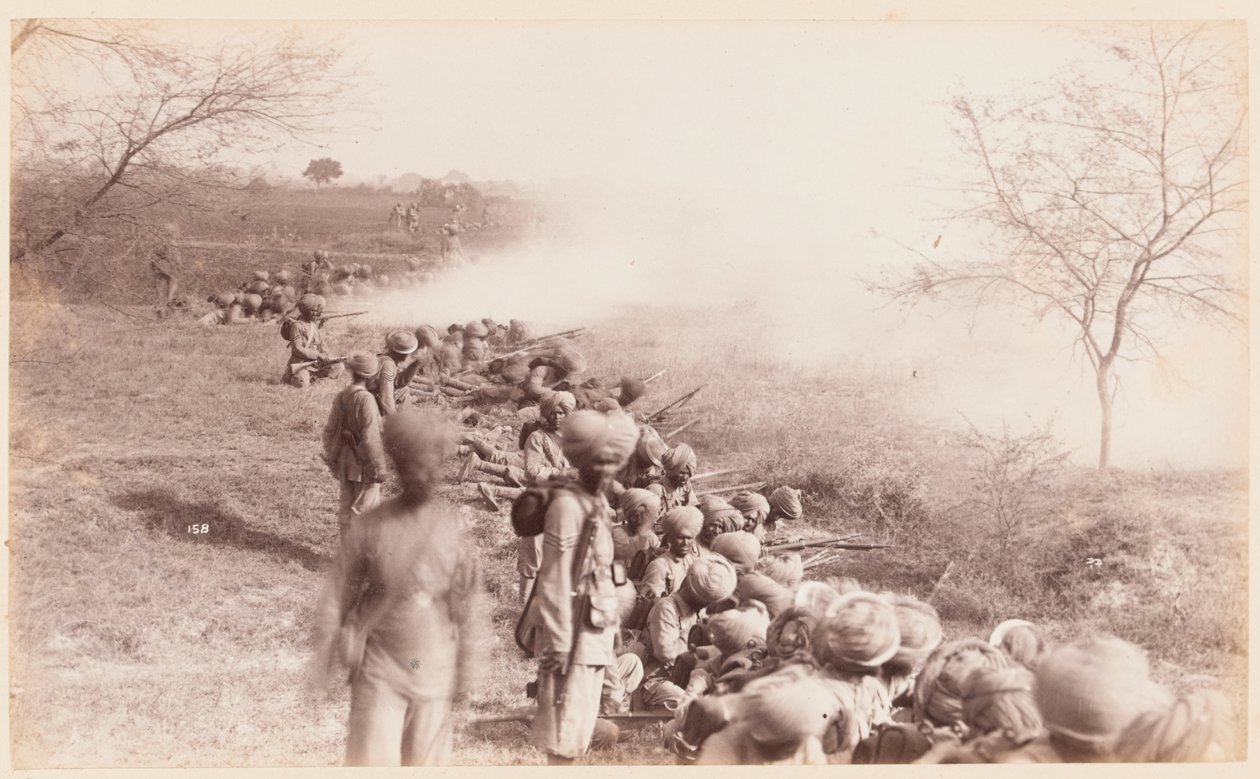 Skydelinien for det 14. regiment af bengalsk infanteri (Ferozepore Sikhs), øvelseslejren i Delhi af Unknown photographer