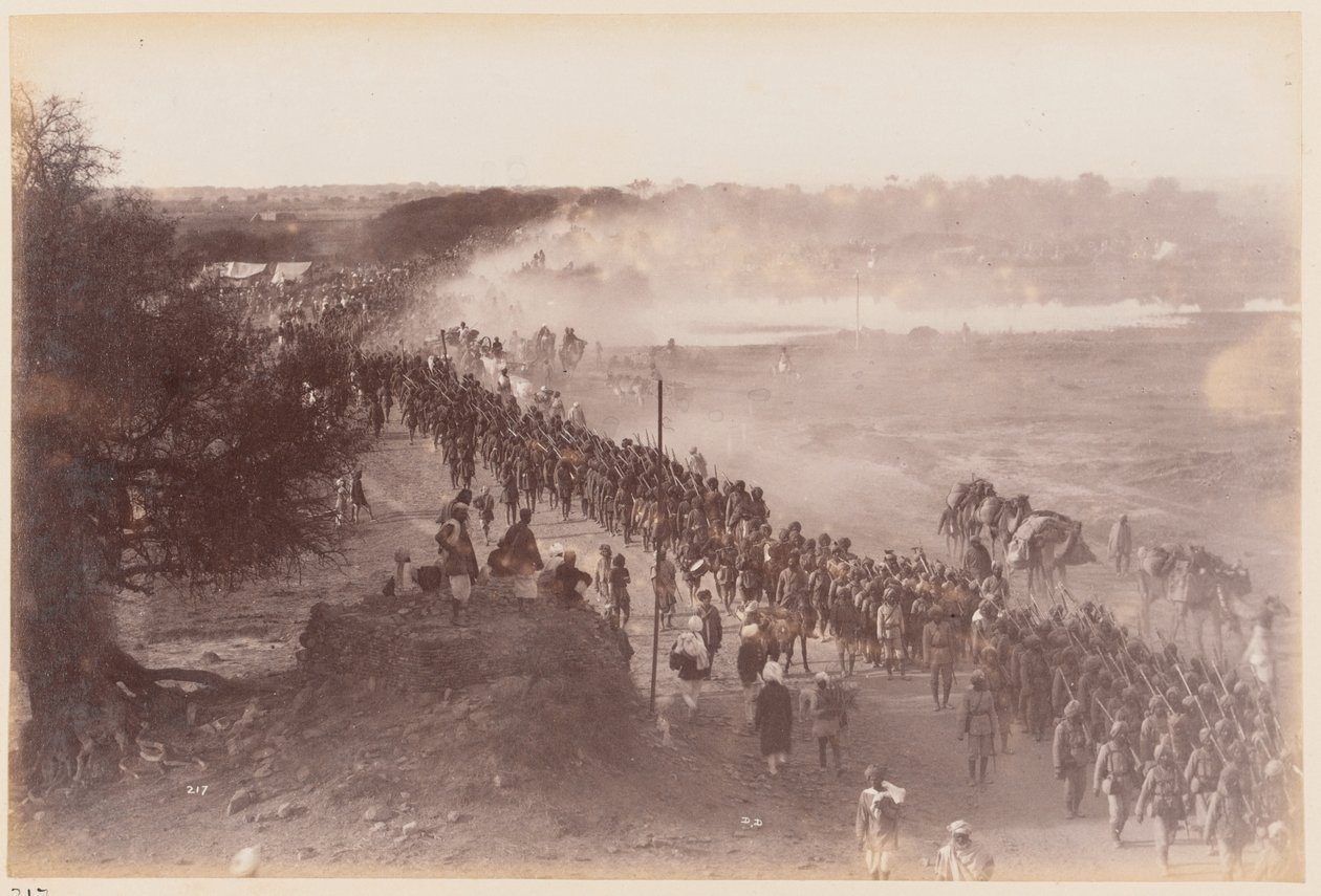 Den indiske hærs infanteri på march, øvelseslejren i Delhi af Unknown photographer