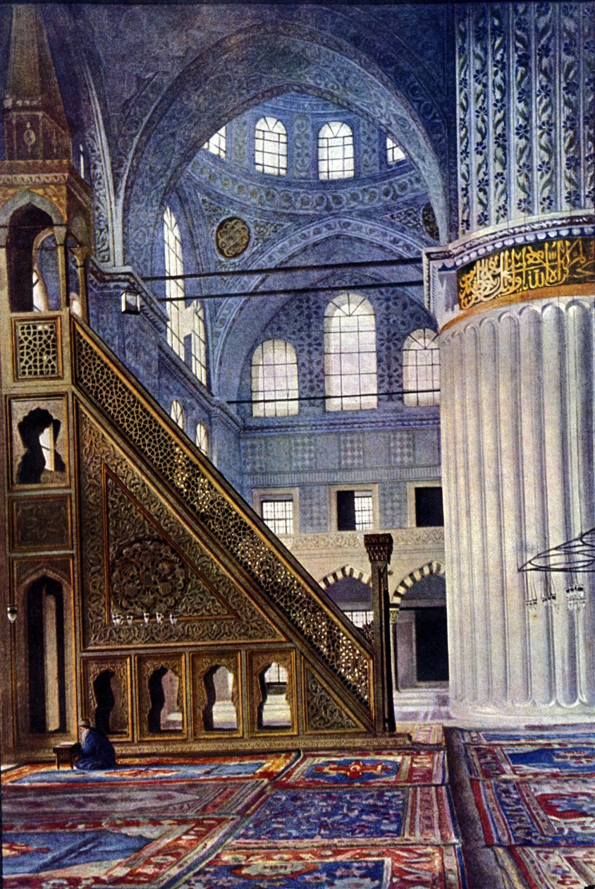 Interiør af Hagia Sophia-moskeen i Konstantinopel (Tyrkiet). Mihrab. Autokrom af Unknown photographer