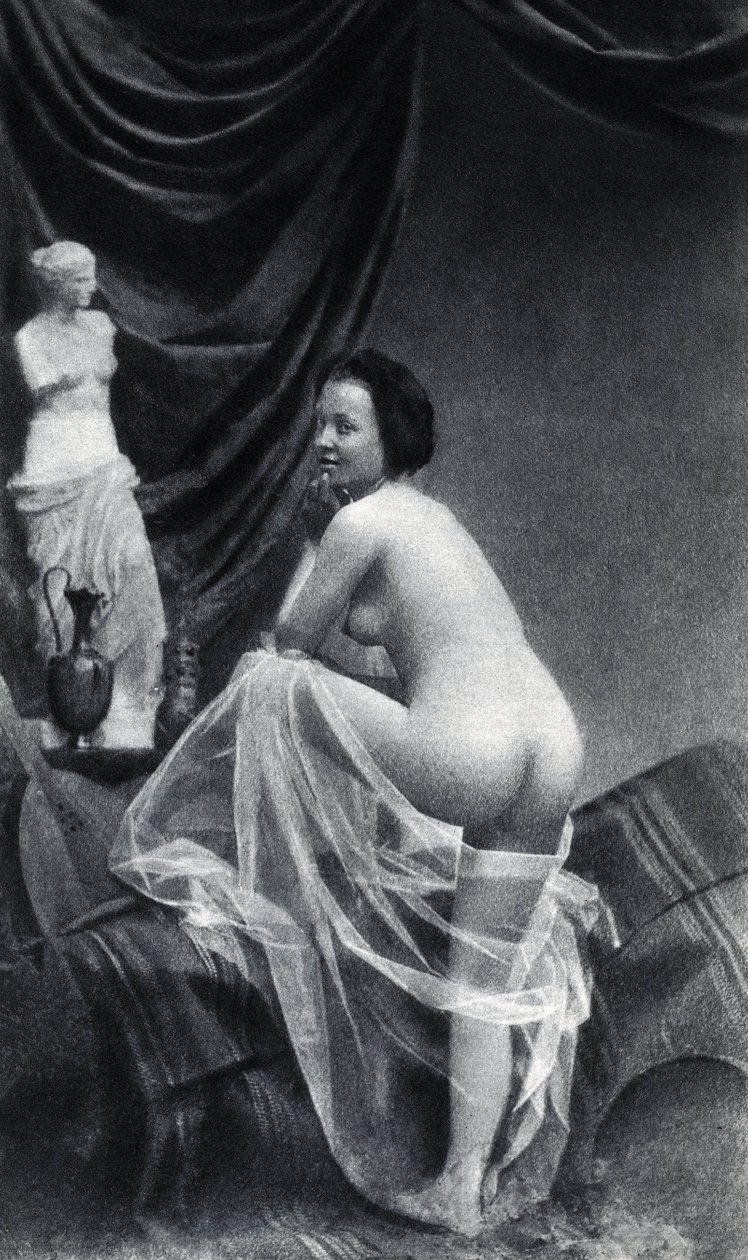 Nøgen kvinde poserer tilbage omkring 1855 Anonym fotografering af Unknown photographer