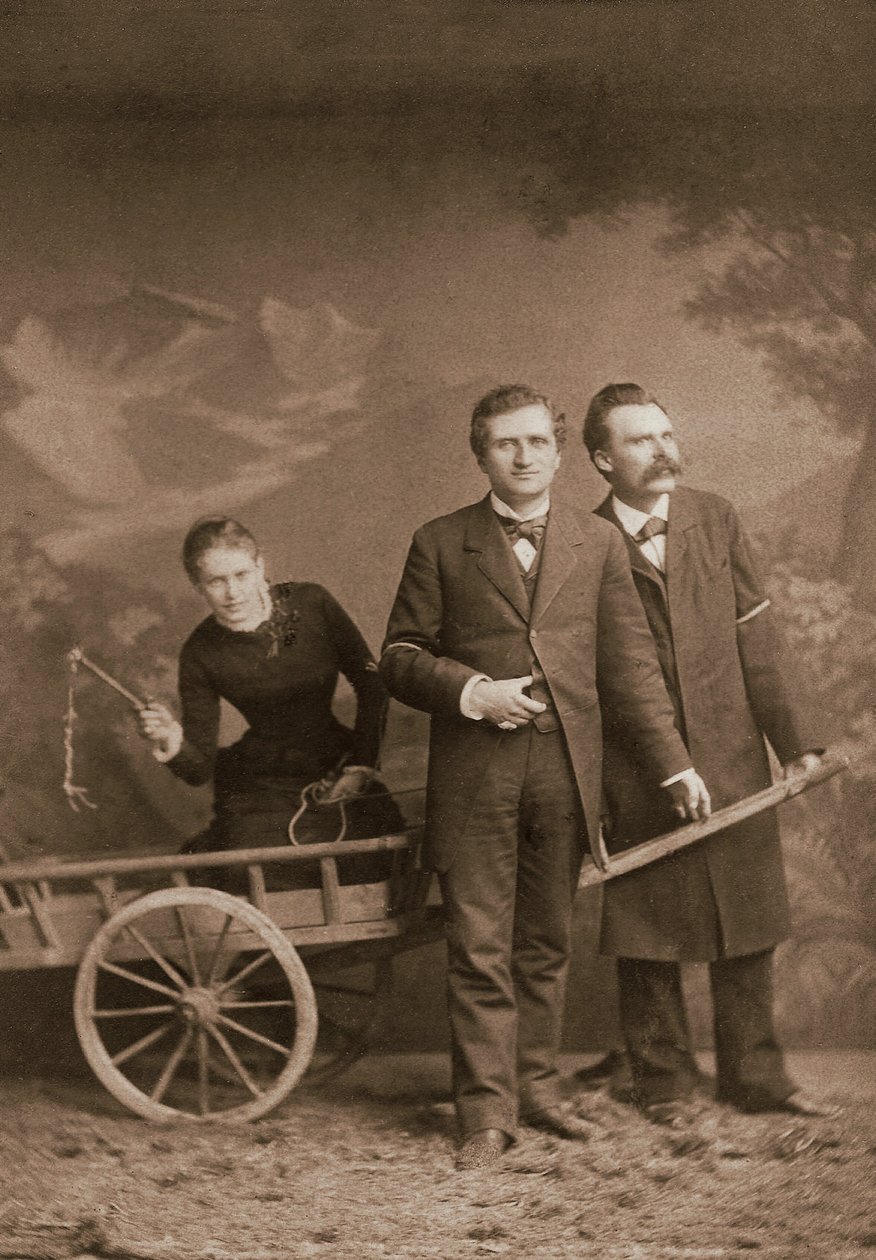 Paul Ree (1849-1901) engelsk filosof - Lou Andreas-Salome (1861-1937) (Andreas Salome) russisk psykoanalytiker - Friedrich Nietzsche (1844-1900) tysk filosof - maj 1882 (Lucerne, Atelier Jules Bonnet) af Unknown photographer