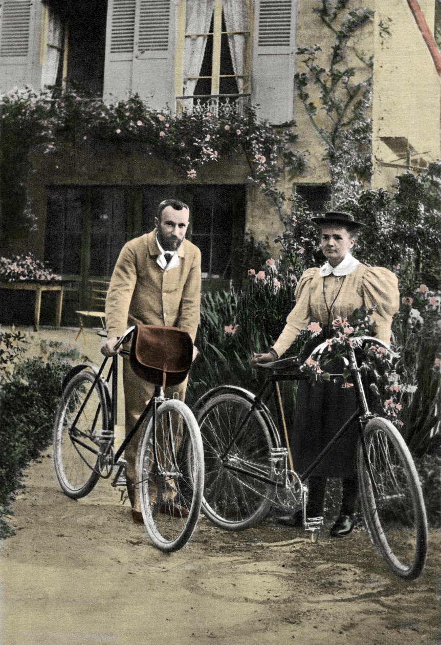 Pierre og Marie Curie i deres have af Unknown photographer