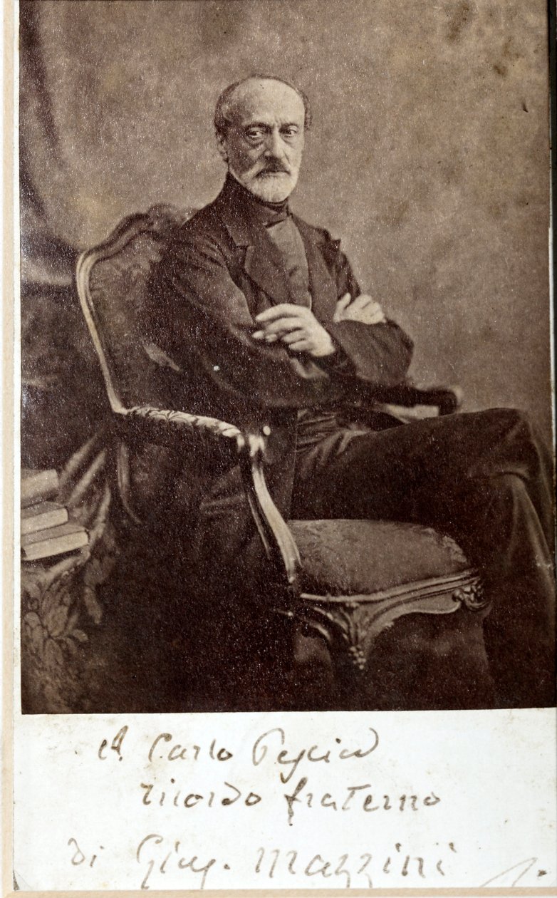 Portræt af Giuseppe Mazzini, med autograf (s/h foto) af Unknown photographer