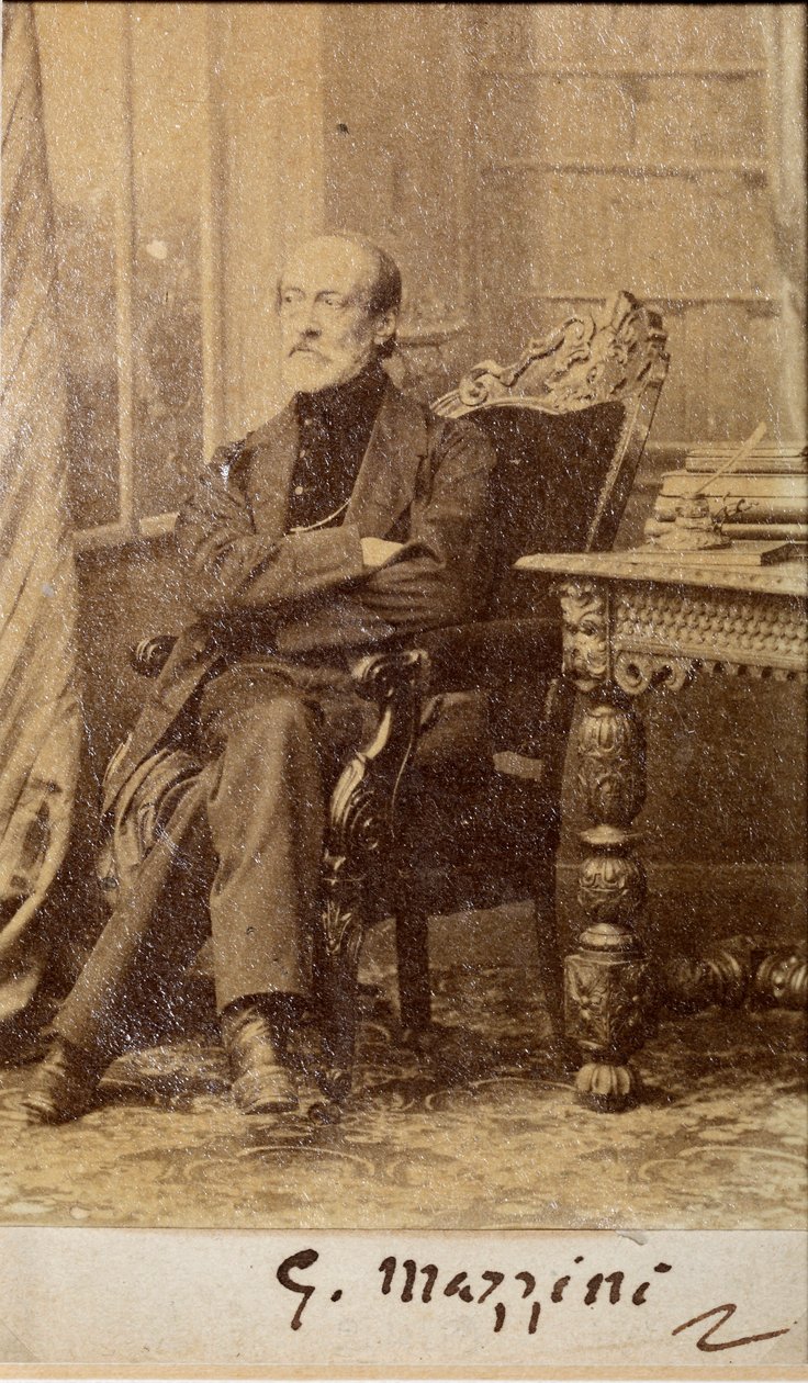 Portræt af Giuseppe Mazzini, med autograf (s/h foto) af Unknown photographer