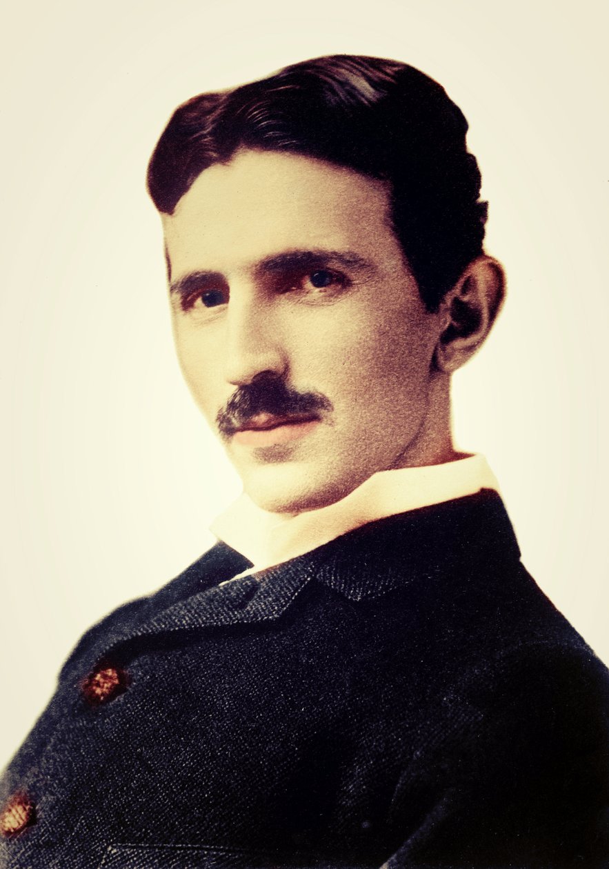 Portræt af Nikola Tesla (1856-1943) (Nikolaj) - Kroatisk-født serbisk ingeniør, fysiker og opfinder af Unknown photographer