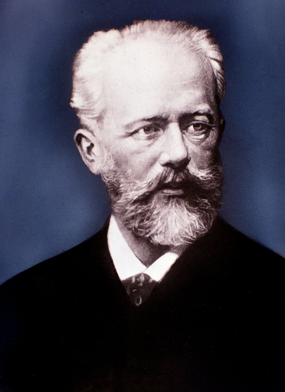 Portræt af Piotr Ilyich Tchaikovsky (s/h foto) af Unknown photographer