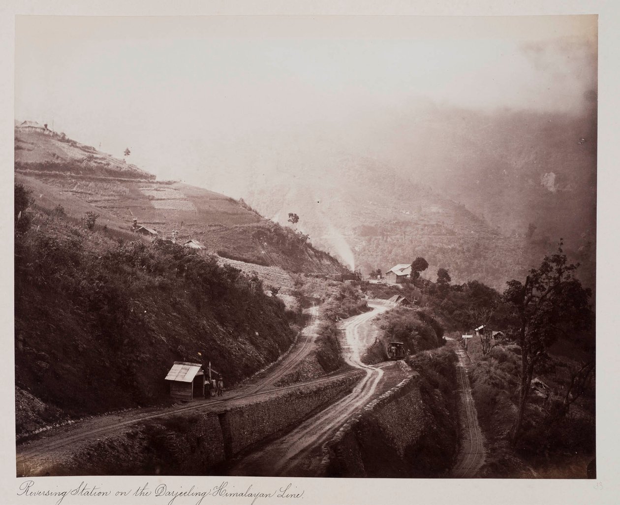 Vendestation på Darjeeling-Himalayan-linjen, ca. 1885 (sepia-billede) af Unknown photographer