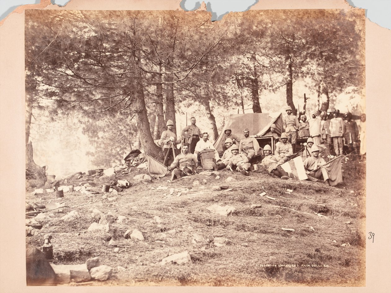 Telegraf og signalgivere ved Kaim Gulli, Black Mountain ekspedition, 1888 af Unknown