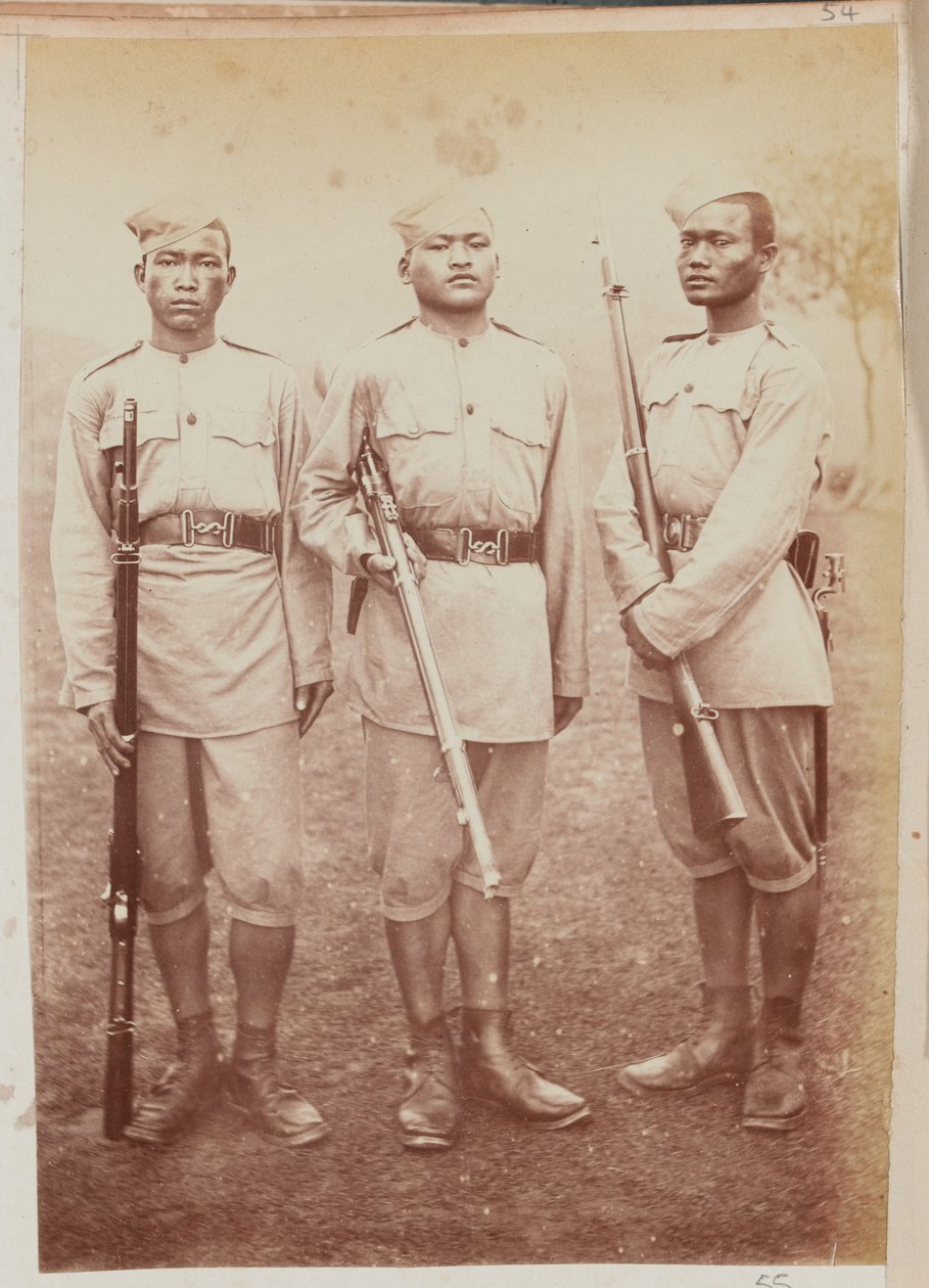 Tre soldater fra 4. Gurkha (riffel) regiment af Unknown photographer