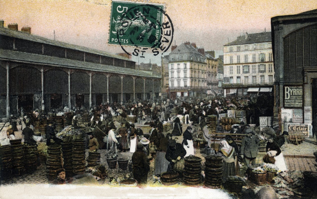 Udsigt over Grand Marche i Rouen, Seine maritime, Normandiet (markedet i Rouen, Normandiet) Postkort fra det 20. århundrede af Unknown photographer