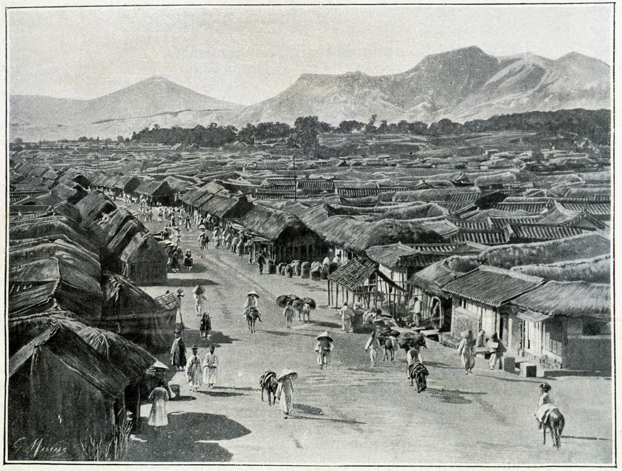 Udsigt over hovedgaden i Seoul, hovedstaden i Korea i det 19. århundrede af Unknown photographer
