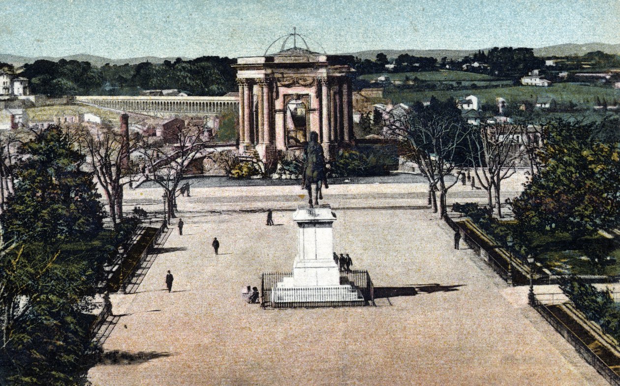 Udsigt over Promenade du Peyrou i Montpellier, Herault 1910 om privat samling af Unknown photographer