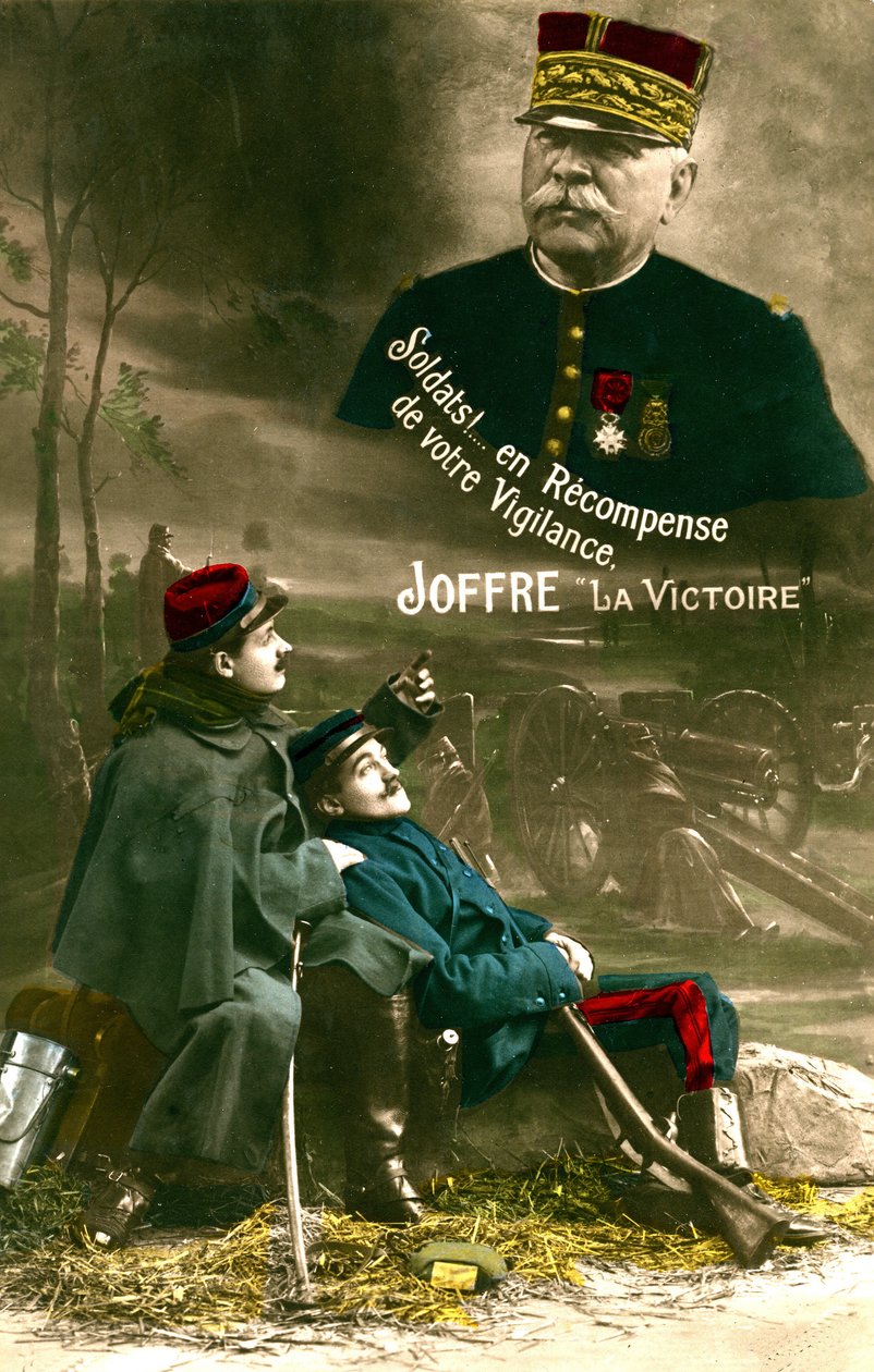 Postkort fra 1. verdenskrig, Marechal Joseph Joffre taler til "poilus": "Soldater! Som belønning for jeres årvågenhed, sejr." (foto) af Unknown photographer