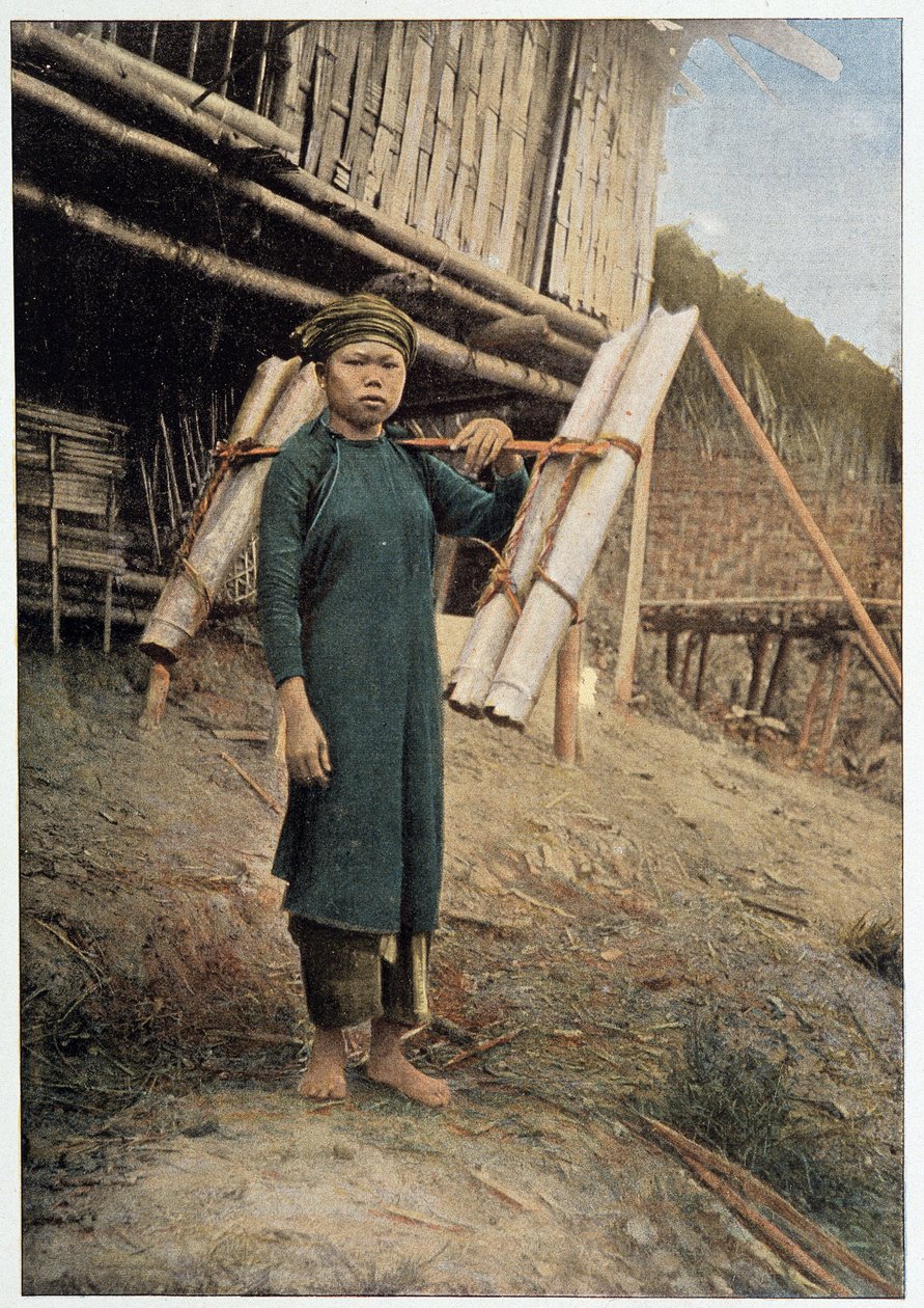 Vandbærer i Tonkin, Vietnam, omkring 1898 - fotografering af Unknown photographer