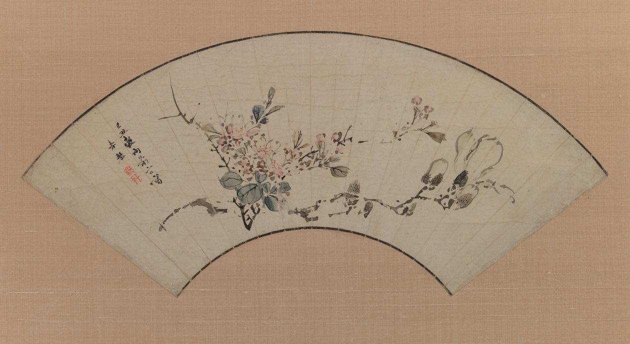Cherry Blossoms and Manolia, 1829 (blæk & lys farve på papir) af Uragami Shunkin