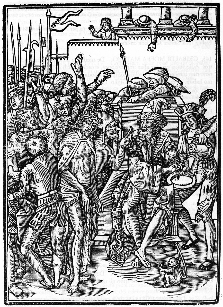 Kristus før Pontius Pilatus (Pontius Pilatius). Xylografi af Urs Graf fra 1514. Privat samling. Milano. af Urs  Graf
