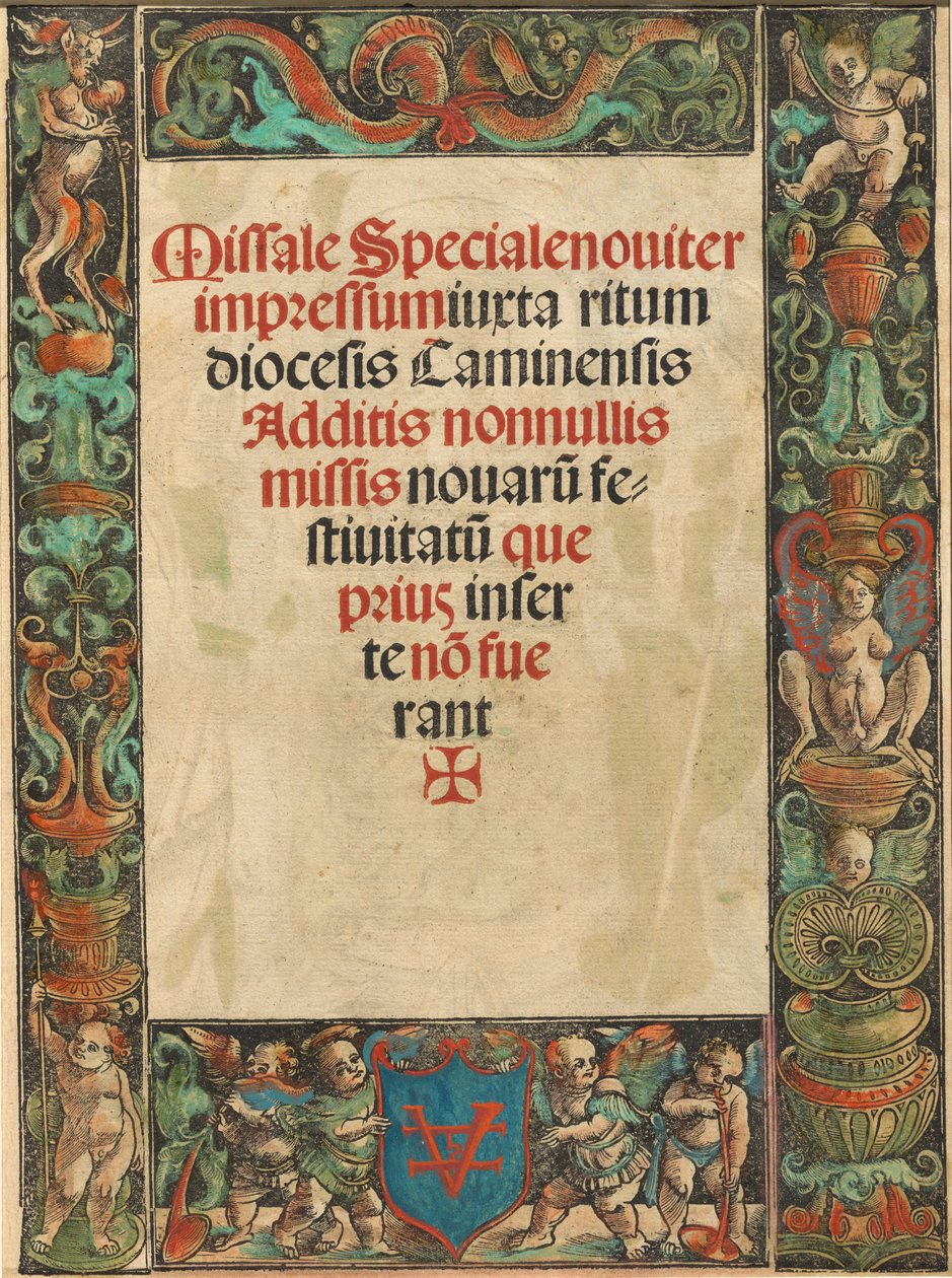 Titelside til et missal, med Satyr og Putti Border [verso] af Urs Graf I