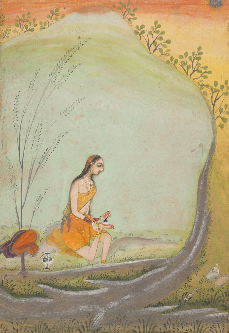 En dame, der påfører henna på sin fod, ca. 1720-30. af Ustad Mohamed