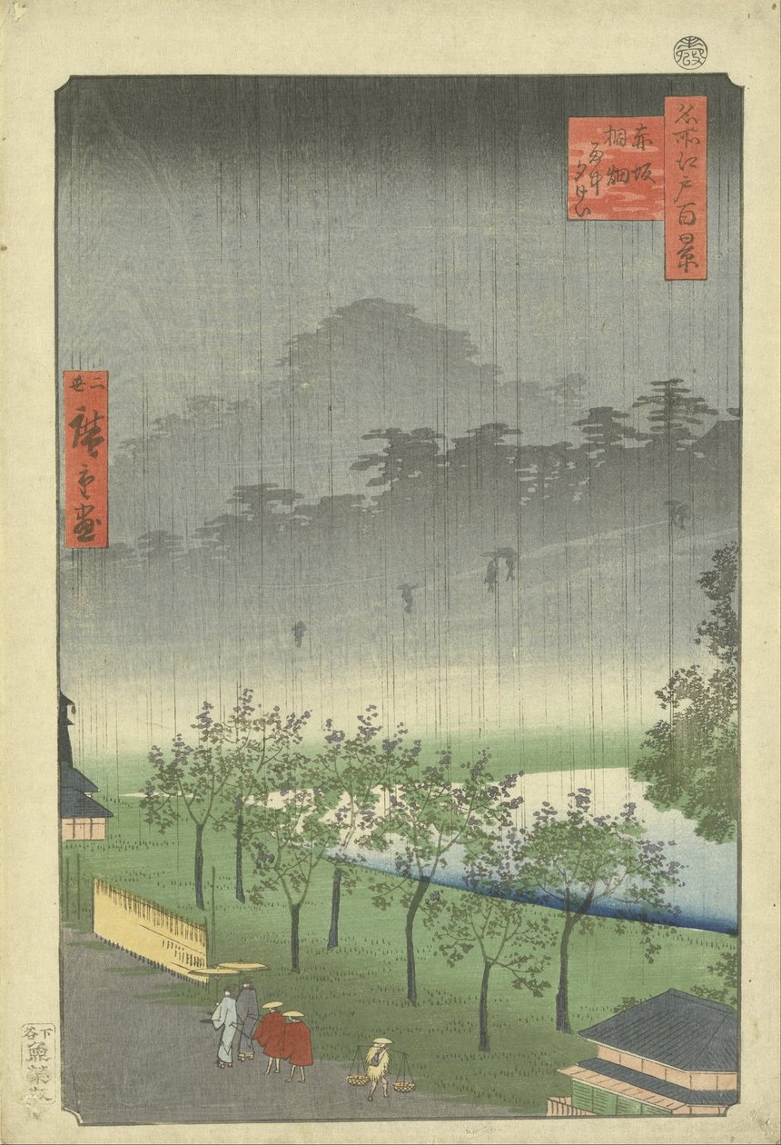 Paulownia plantage i Akasaka i aftenregn af Utagawa Hiroshige