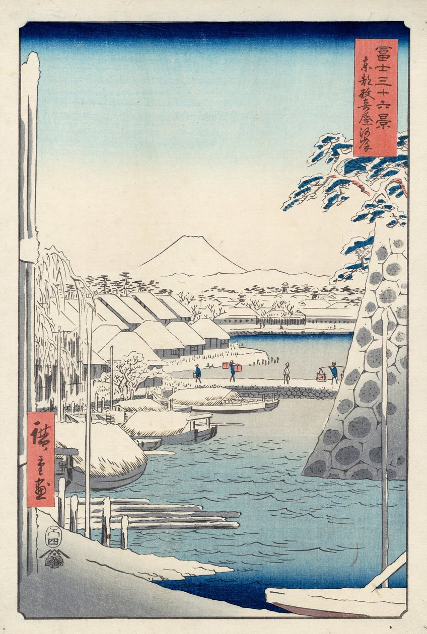 Riverbank ved Sukiya i Edo (Tto Sukiya-gashi), fra serien 36-visninger af Fuji-bjerget (Fuji ... af Utagawa Hiroshige