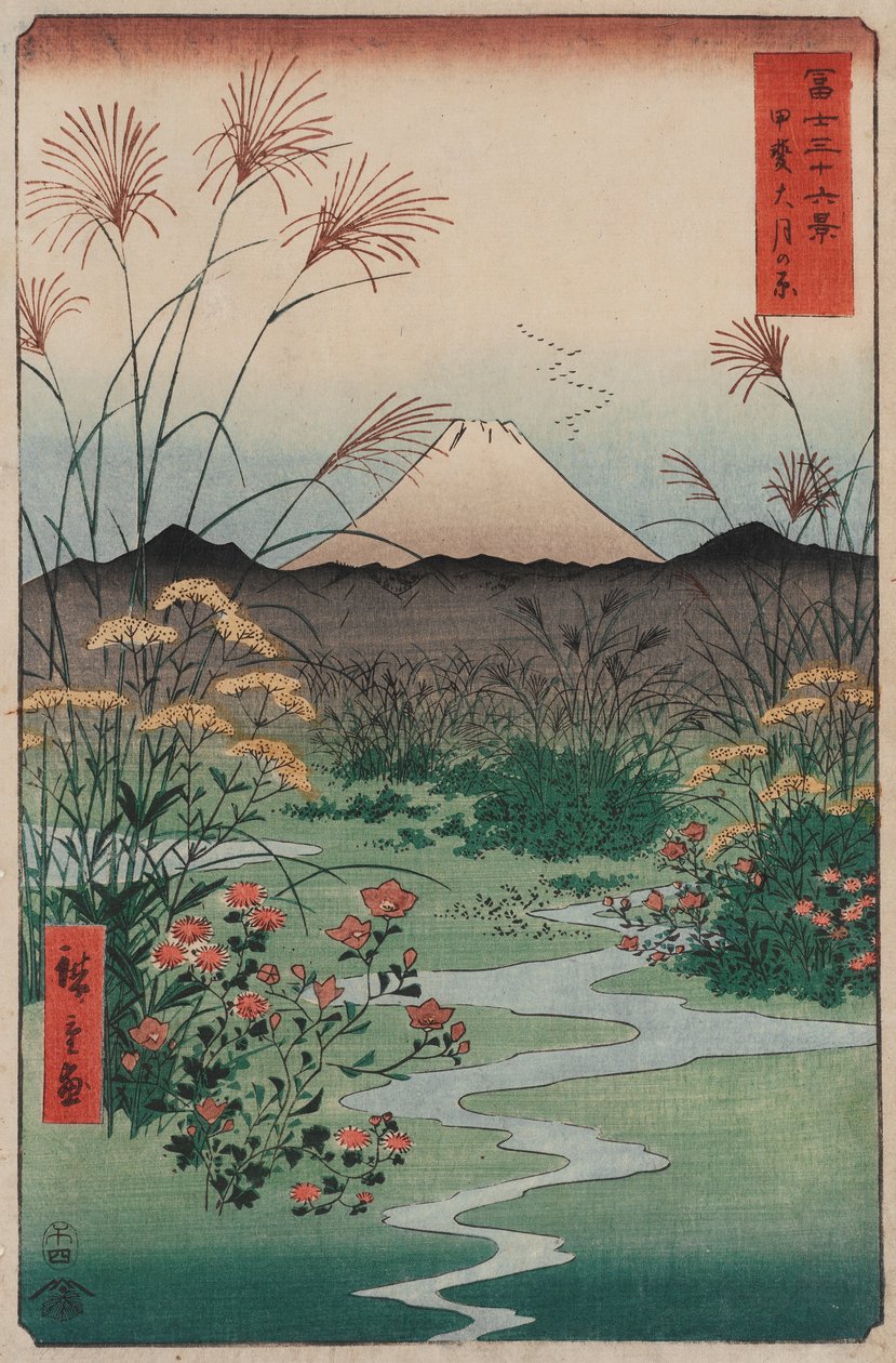 tsuki Plain i Kai-provinsen (Kai tsuki no hara), fra serien 36-visninger af Mount Fuji (F ... af Utagawa Hiroshige