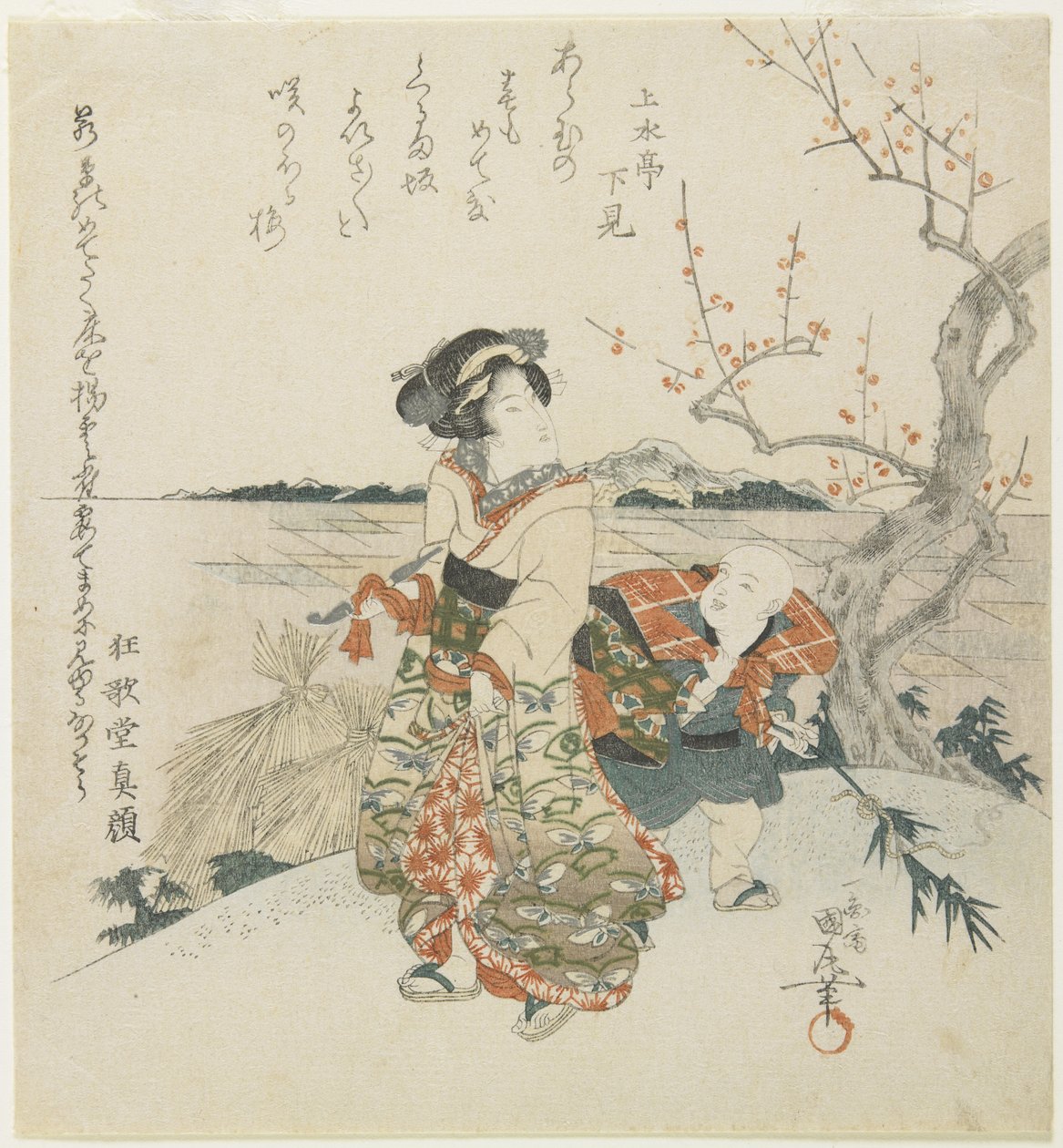 (Girl and Shopboy Viewing Plum Blossoms), tidligt i det 19. århundrede af Utagawa Kunimaru