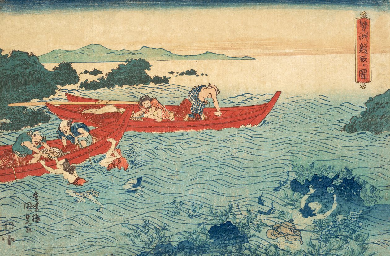 Fishing for Abalone, pub.1840 af Utagawa Kunisada