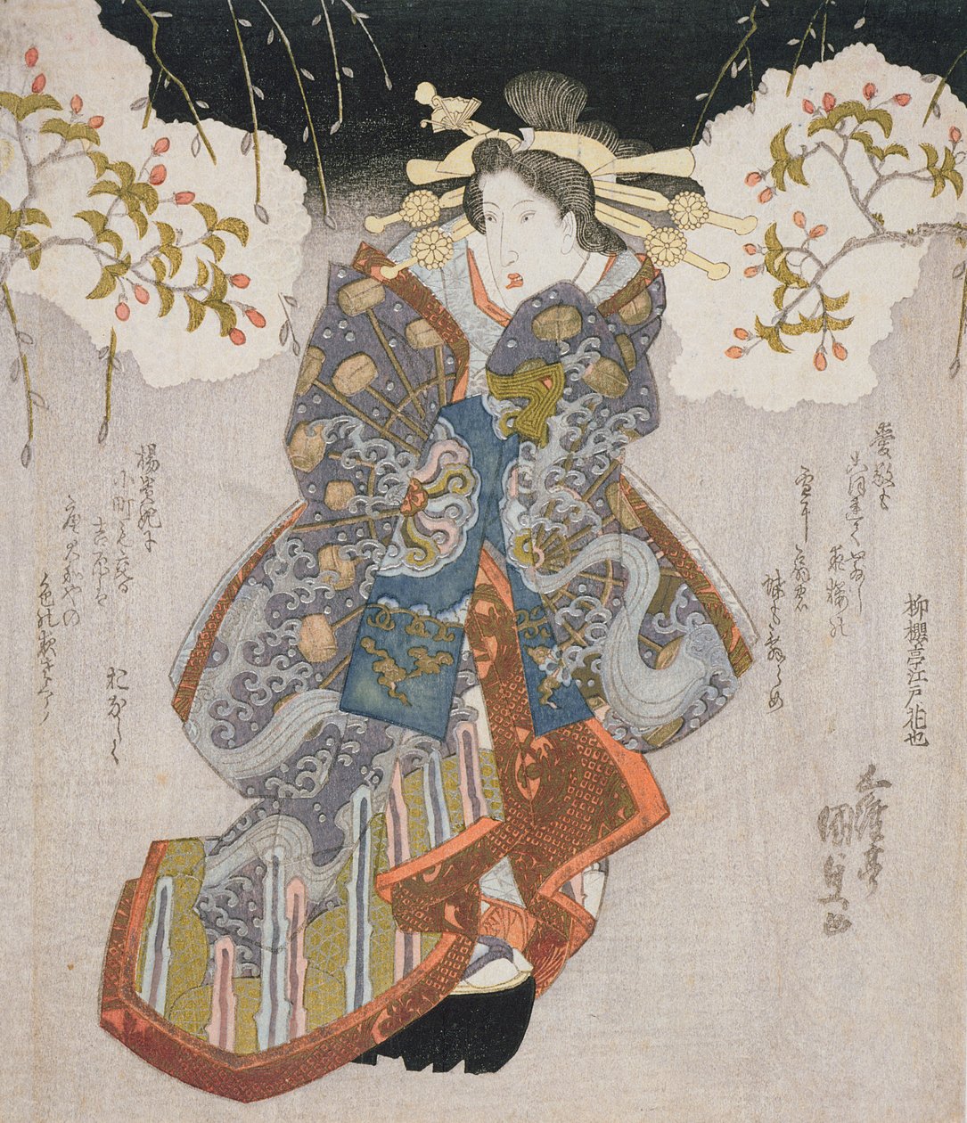 Iwai Kumesaburo II som kurtisane, ca. 1830 (farvet træbloktryk) af Utagawa Kunisada