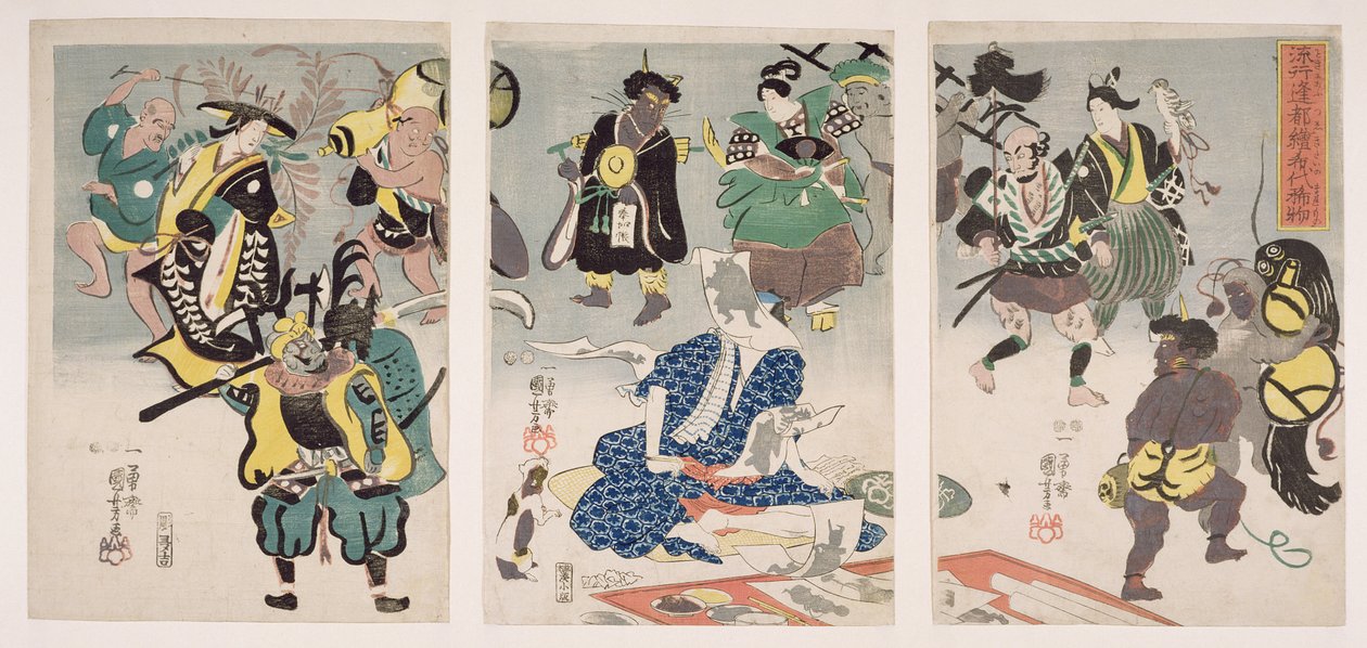 Otsu-e Paintings Coming Alive Triptykon, ca. 1847-52 (træbloktryk) af Utagawa Kuniyoshi
