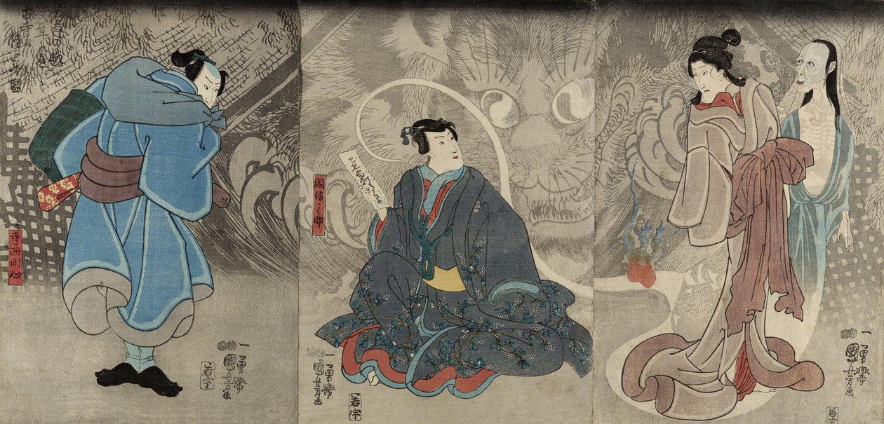 Scene fra en spøgelseshistorie: Okazaki Cat Demon, 1847-48 (træblok i farver) af Utagawa Kuniyoshi
