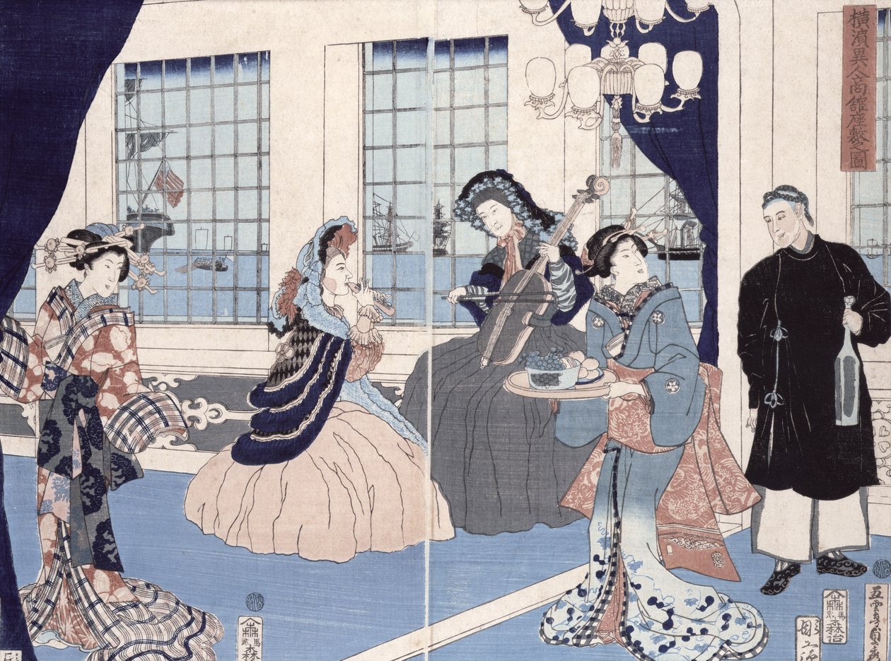 Salonen til et hus af udenlandske købmænd i Yokohama, 1861 (træbloktryk i farver) af Utagawa Sadahide