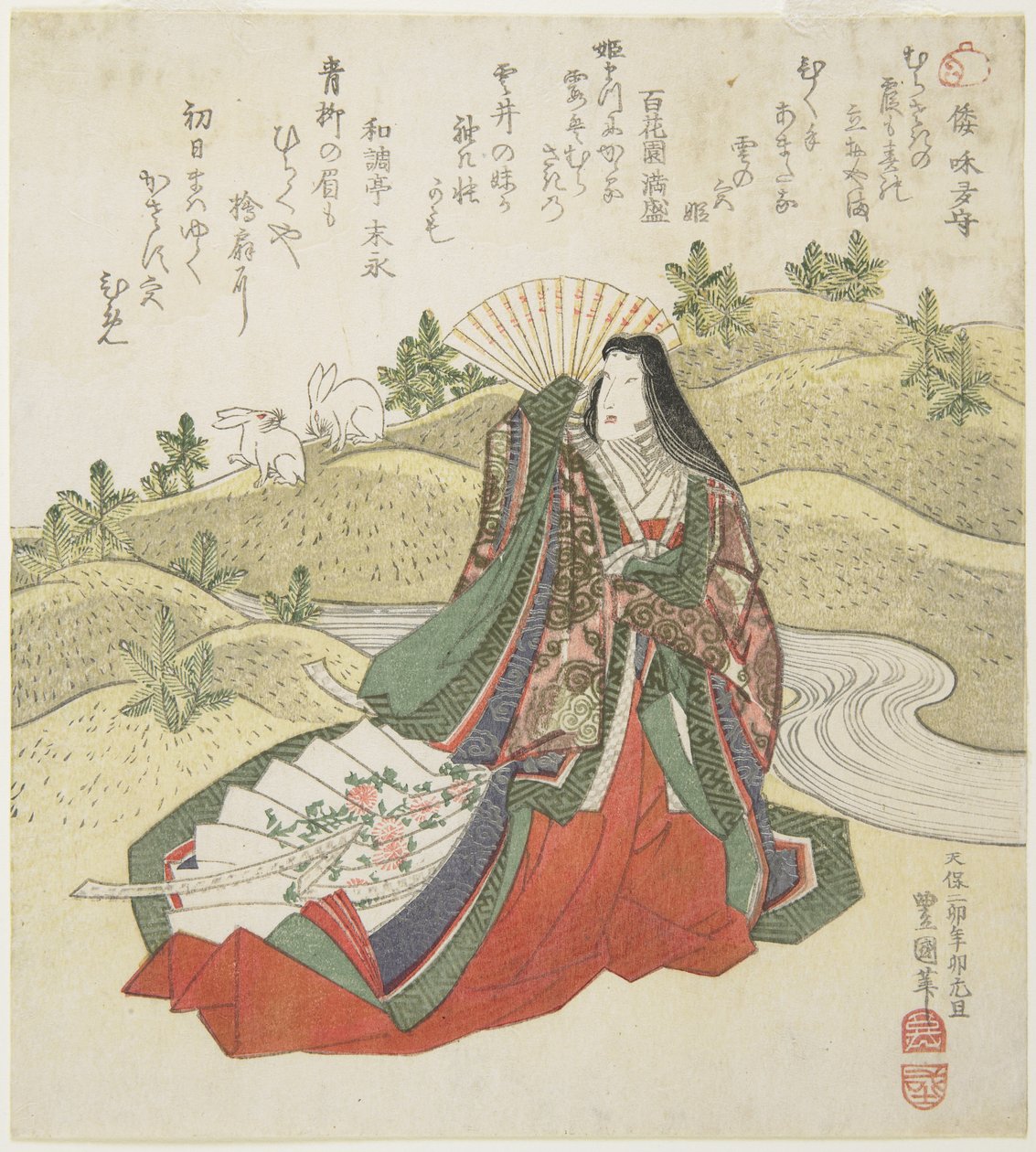 (Hoffdame og to kaniner), januar 1831 af Utagawa Toyokuni