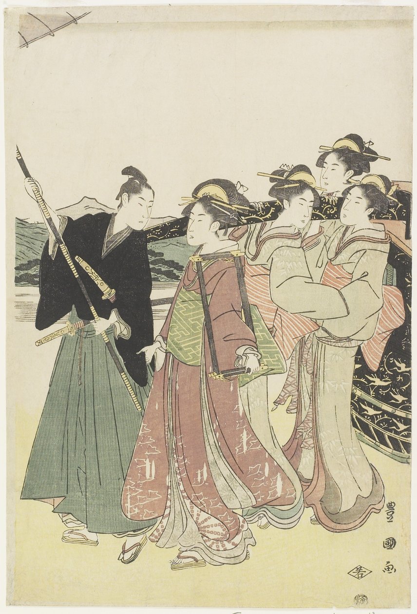 Oiran (højklasse-kurtisane) på rejse som en dæmper af Daimyo_ Procession, slutningen af det 18.-begyndelsen af det 19. århundrede af Utagawa Toyokuni