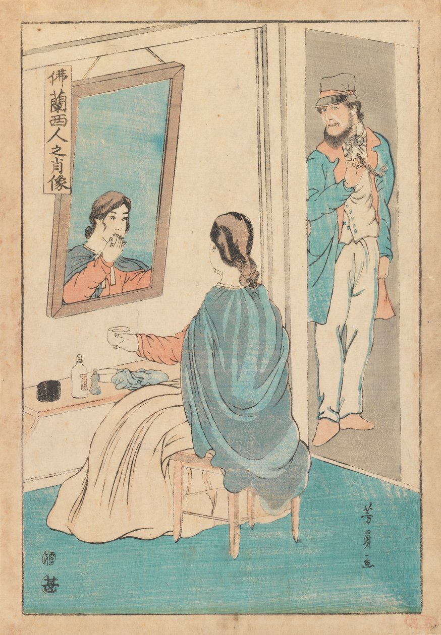 Handelsmand og kone, ca. 1860 (træbloktryk) af Utagawa Yoshikazu