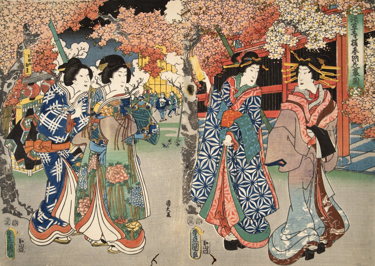 Scene fra Genji monogatari (Genji-fortællingen) af Murasaki Shibuku (f. 978) ca. 1860 (farve-træsnit) af Utagawa and Toyokuni Kuniyoshi