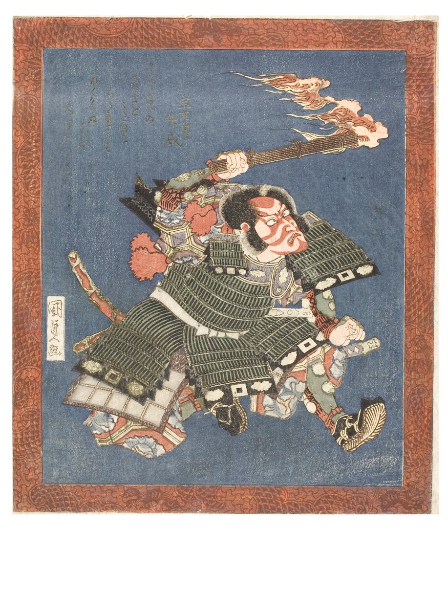 Kabuki-skuespilleren Ichikawa Danjuro VII som kriger i fuld scenemakeup, ca. 1815-1820 (træsnit på papir) af Utagawa (1786-1865) Kunisada