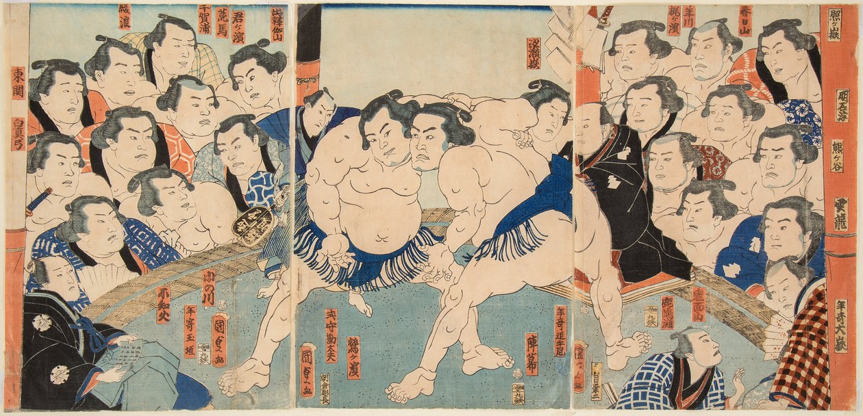 Komaba t Sumo-en t Les japanske udgifter er Yamae t Jimmaru. Illustreret af Toyokuni Iii, Utagawa (1786-1865) af Utagawa Kunisada