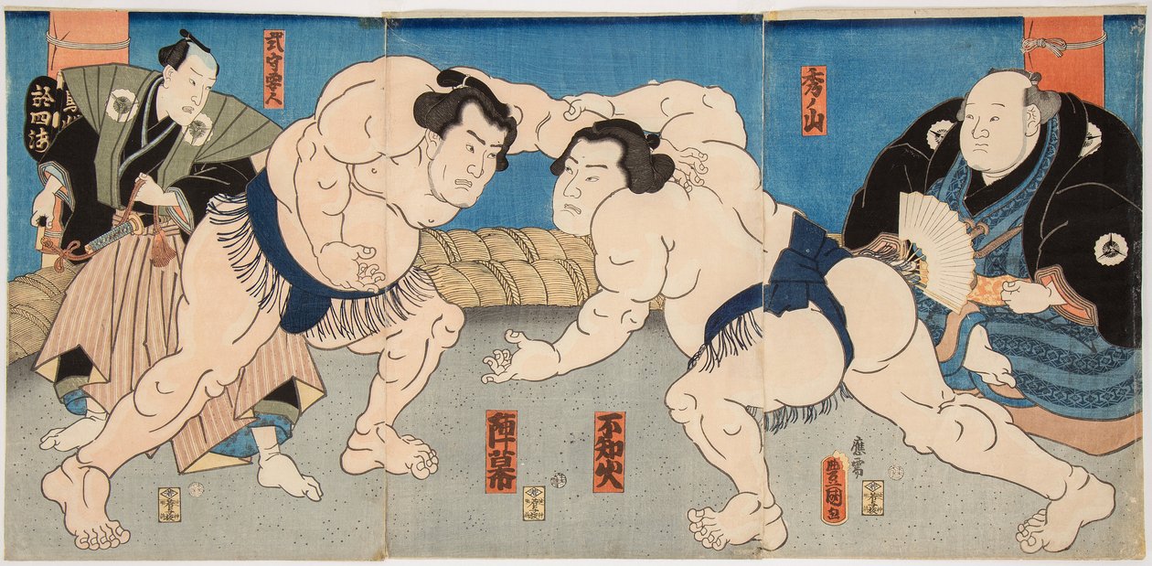 Combat des lutteurs de sumo Shiranui og Jimmaku. af Utagawa Kunisada