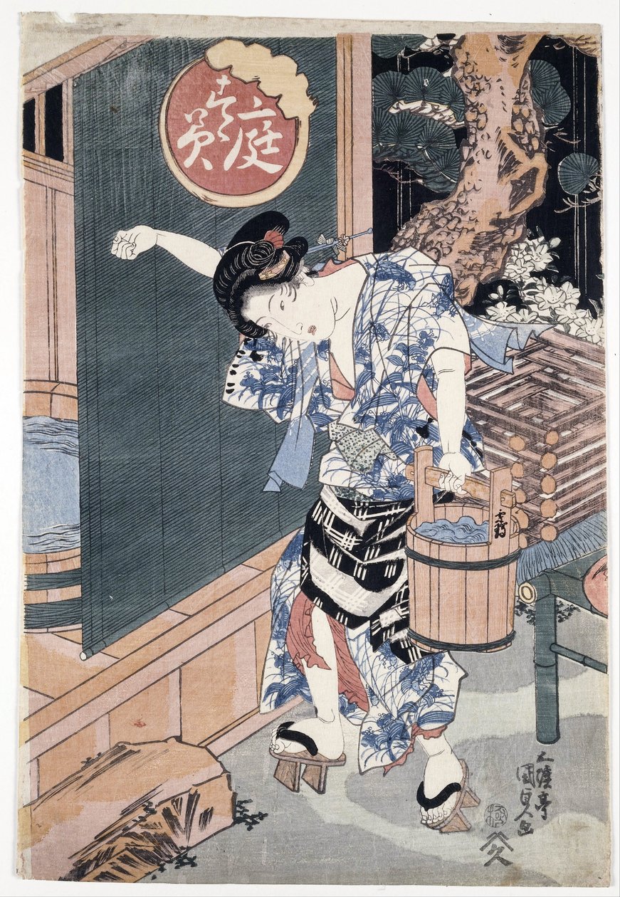 Havebadekarret af Kunisada (Toyokuni III), Utagawa (1786-1865) af Utagawa Kunisada