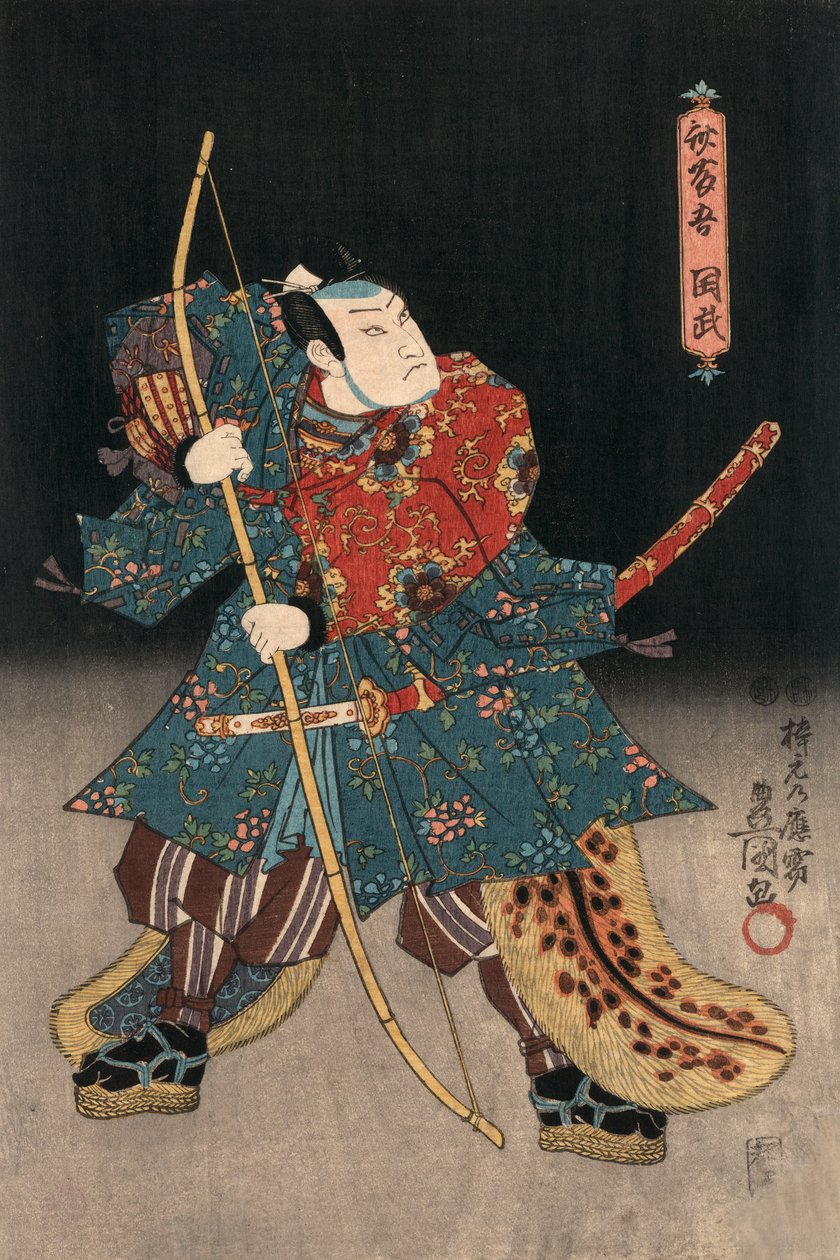 Ukiyo-e Print af en skuespiller, der spiller en samurai af Kunisada af Utagawa Kunisada